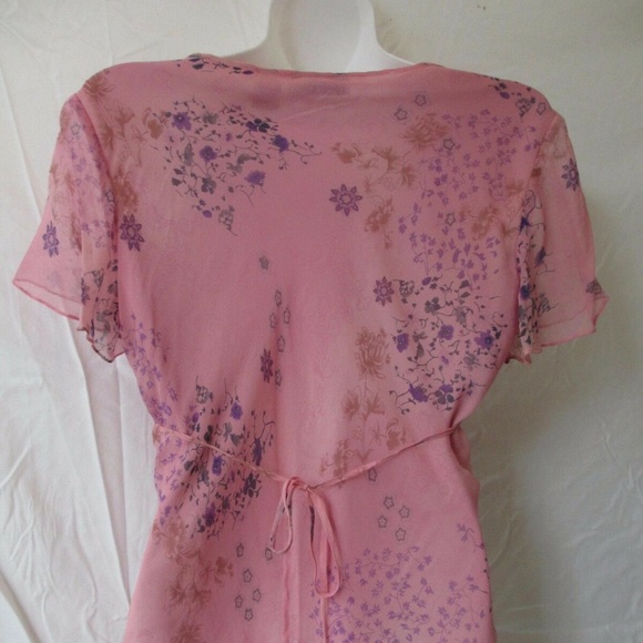 NEW YORK CITY BLOUSE SHORT Sleeve SILK PINK M 10 8 - Picture 6 of 7